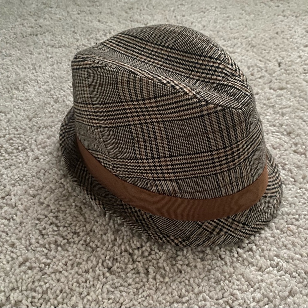 Stylish Plaid Fedora Hat with Brown Band